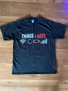 Port and Company Black 'Things I Hate' Graphic Tee with Red and White Accents
